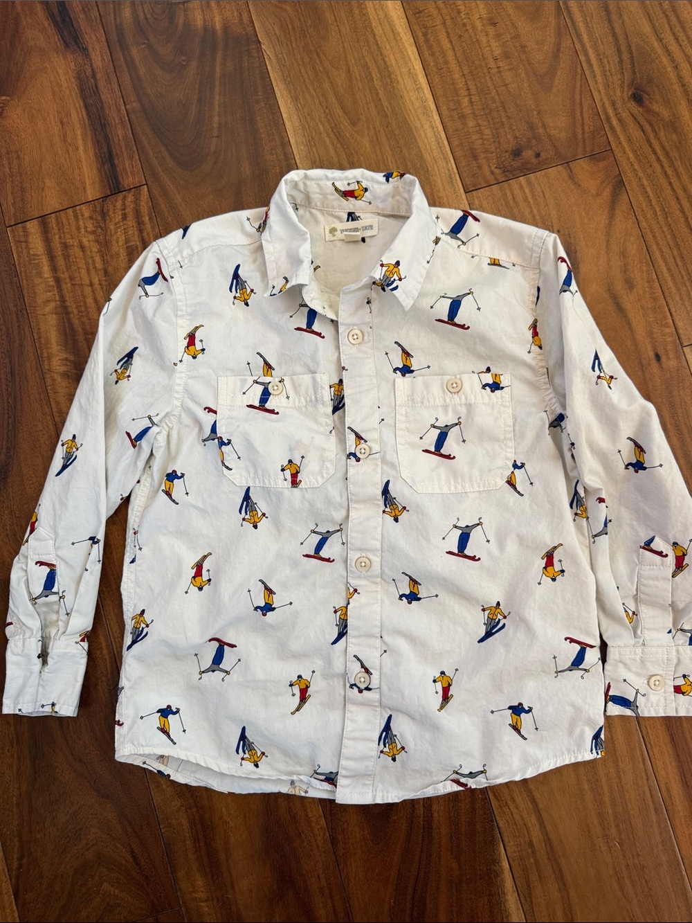 Tucker + Tate White Button-Down Shirt with Red, Blue & Yellow Ski Print